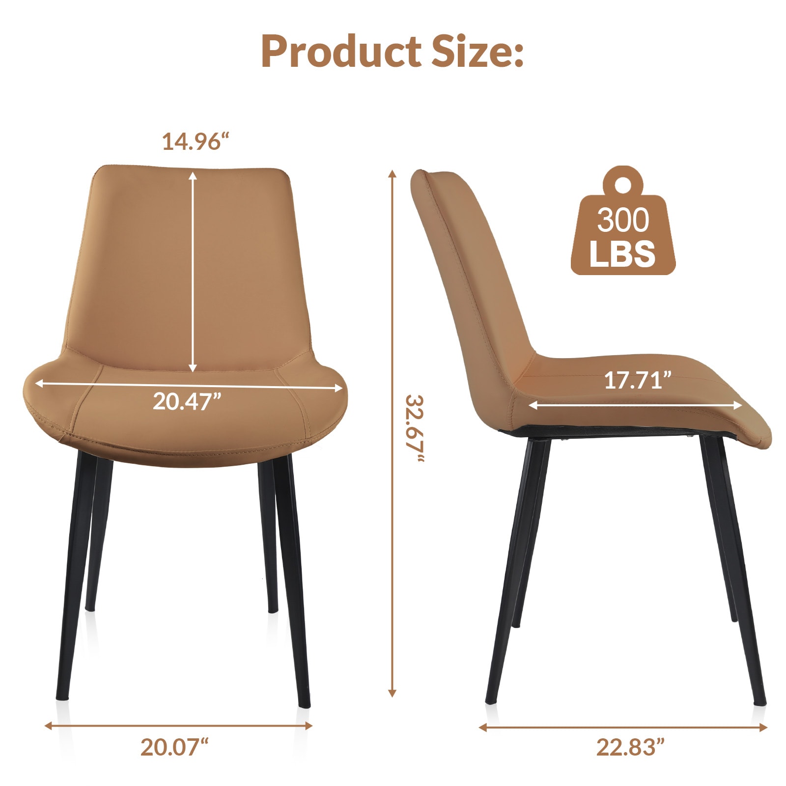 Brown PU Leather Dining Chair With Metal Legs, Modern Upholstered Chair Set Of 4 For Kitchen, Restaurant, Living, Meeting Room_voghion.com